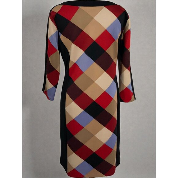 Nine West Womens Black Geometric Plaid Sheath Dress Size 10 Quarter Sleeve Midi - Picture 5 of 9